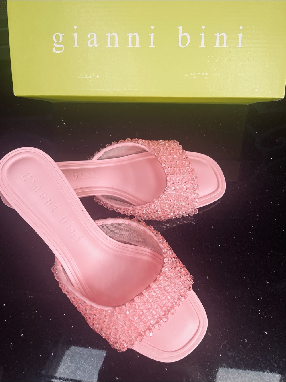 Gianni Bini Pink Pastel Beaded Slide Sandals